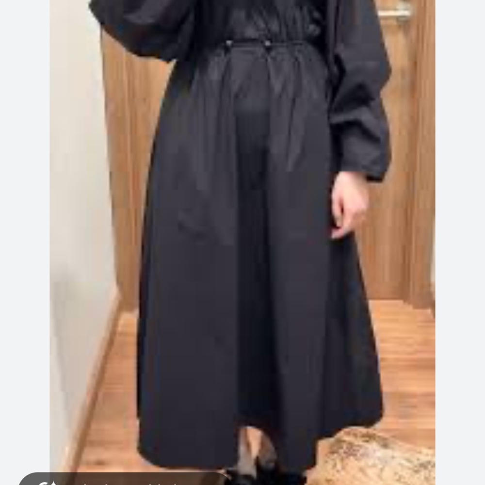 Ilyi Black PU/Faux Leather Midi Long Sleeve Dress